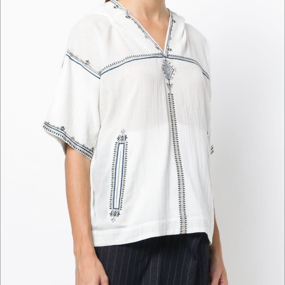 Isabel Marant MEKKI SHSLV EMBROIDERED TOP Cream Cotton Size 6
